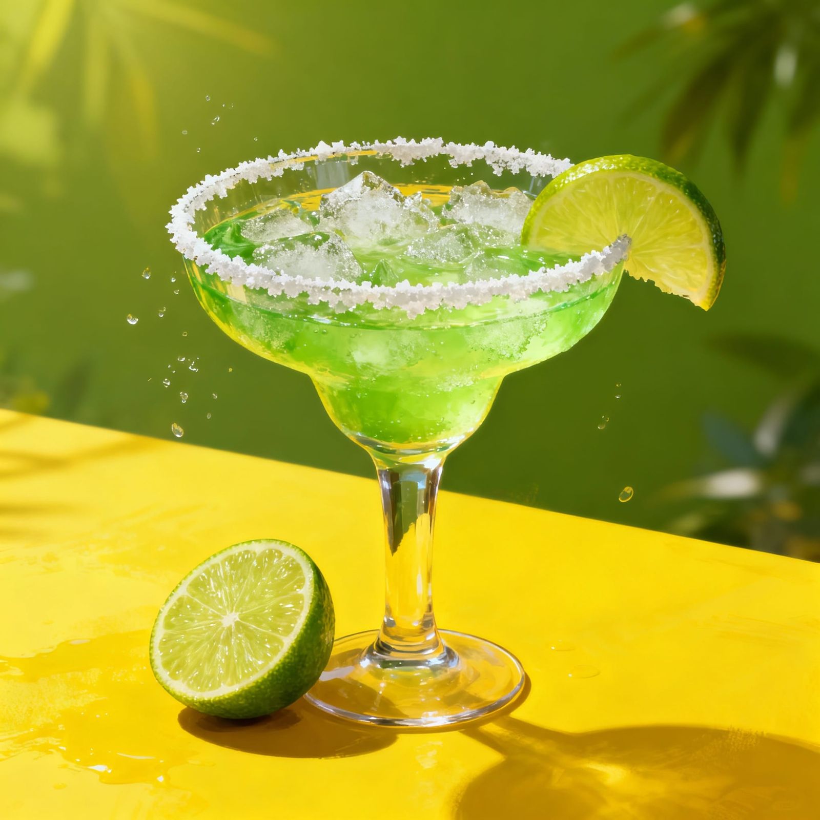 Margarita Glass with Lime on Yellow Surface