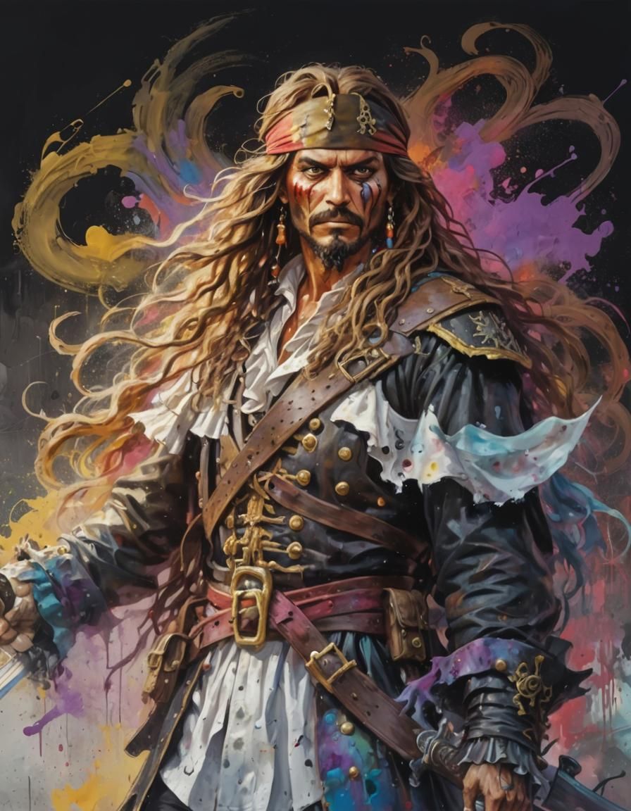 Pirate Captain Graffiti Art in Neo-Impressionist Style