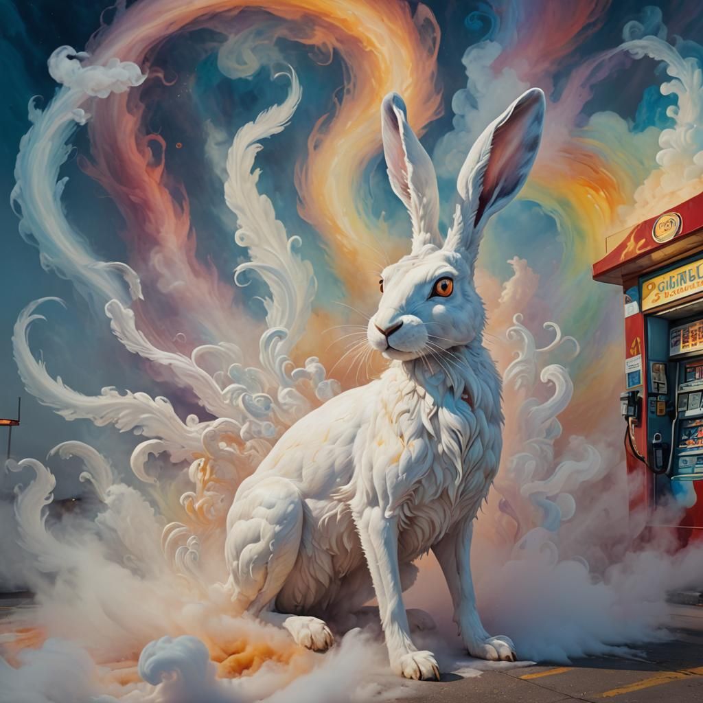 Surrealist Hare Giving Birth to Winged Serpents