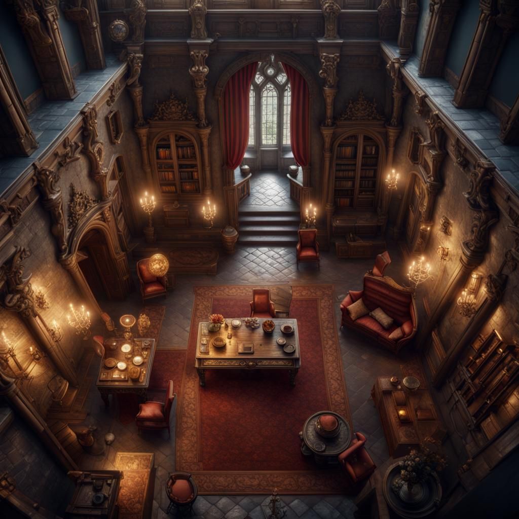 Top-Down View of a Castle Room in 8K