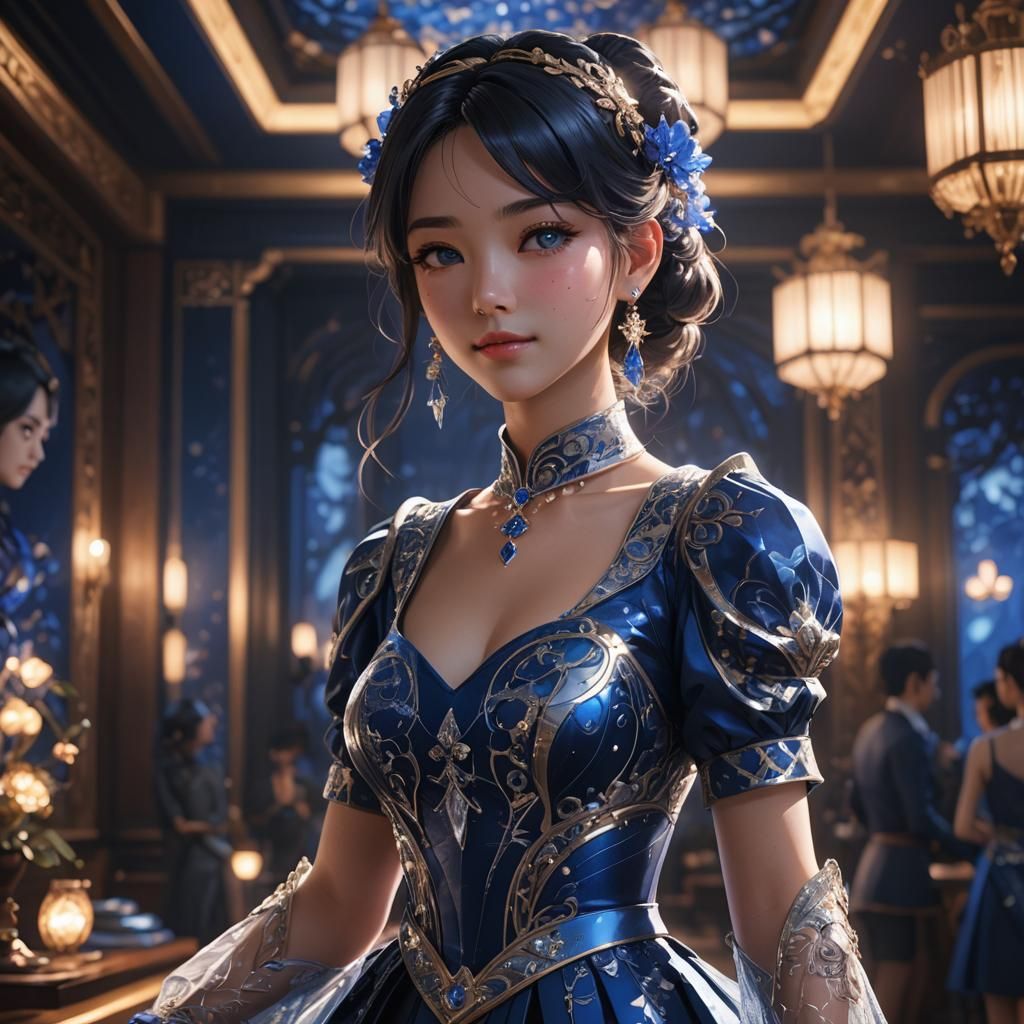 Elegant Anime Goddess in Luxurious Setting