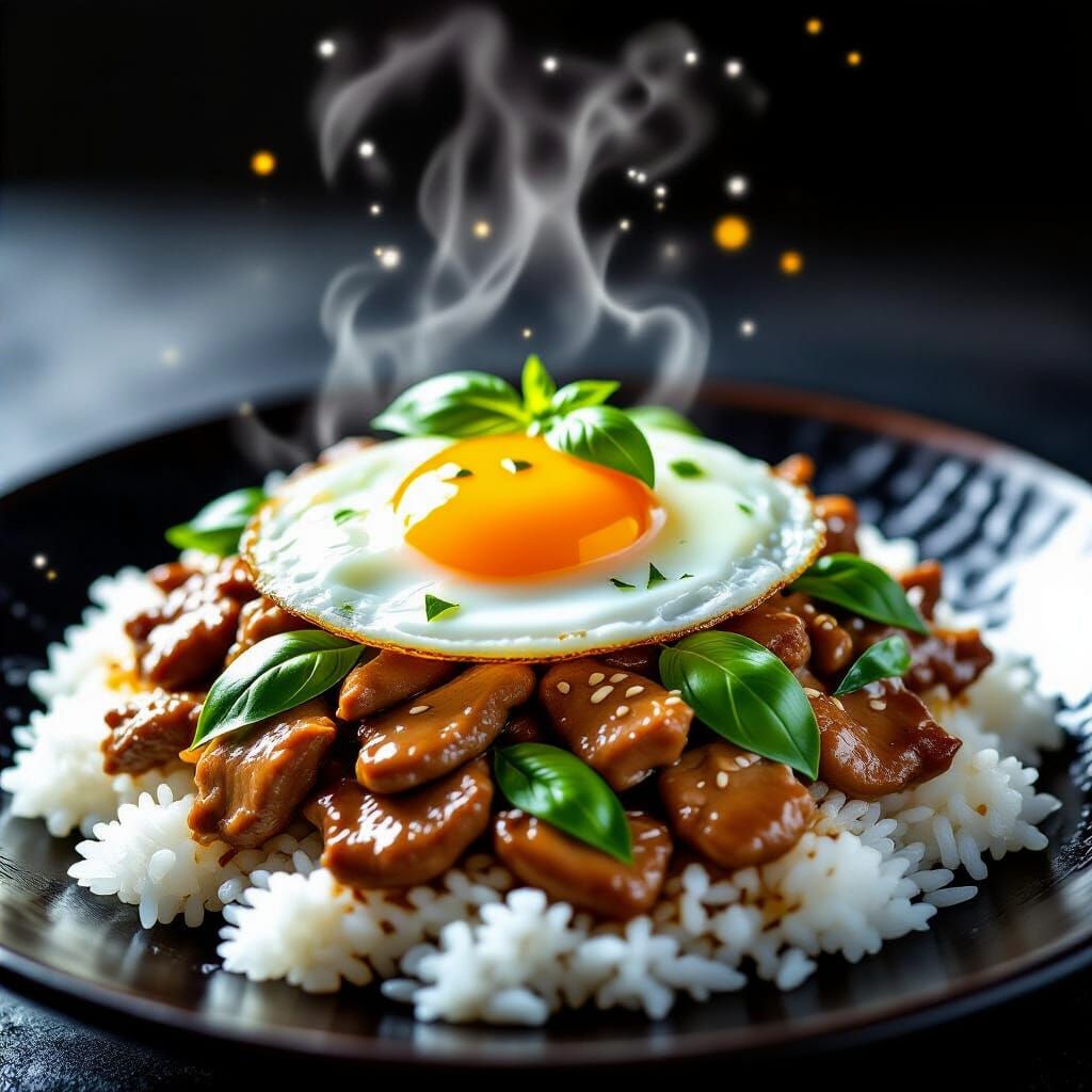 Delicious Stir-fried Pork with Basil and Fried Egg