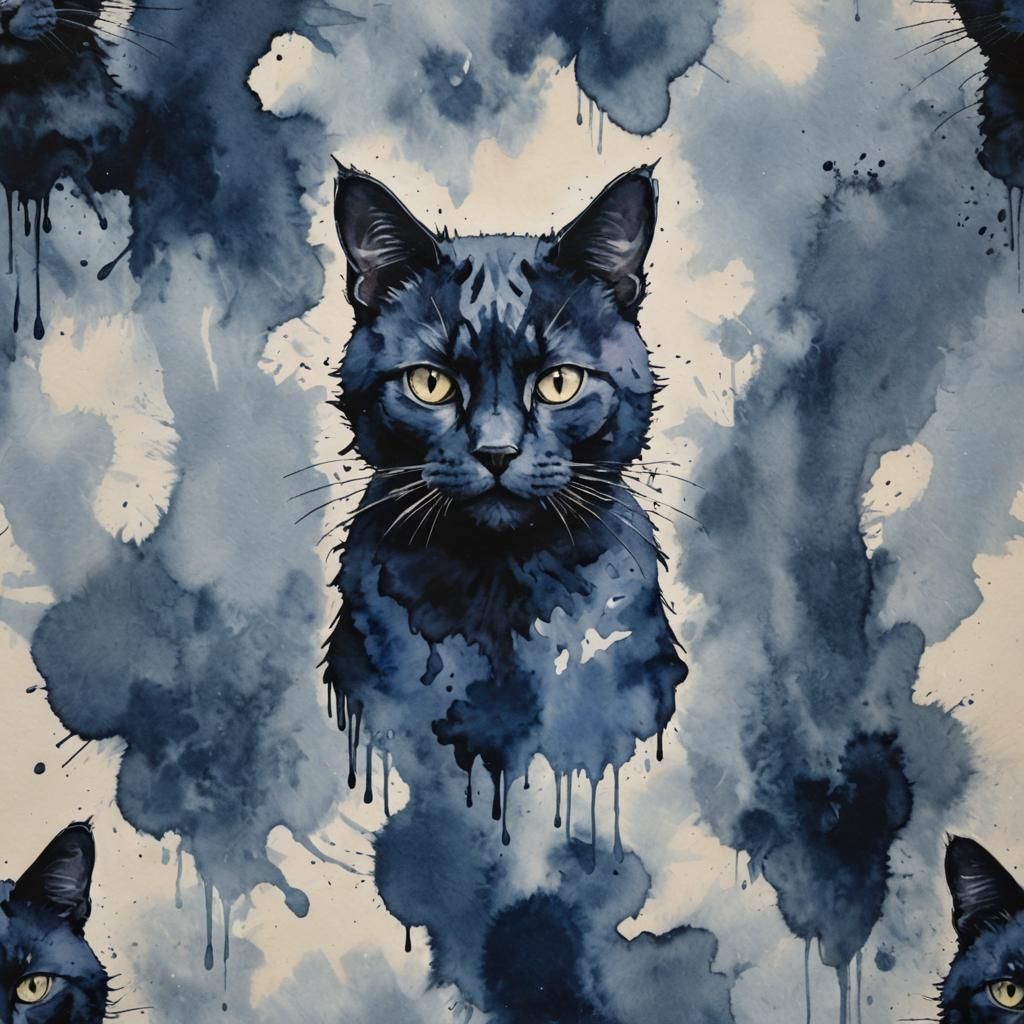 Gothic Cat Rorschach Test in Esoteric Oil Painting