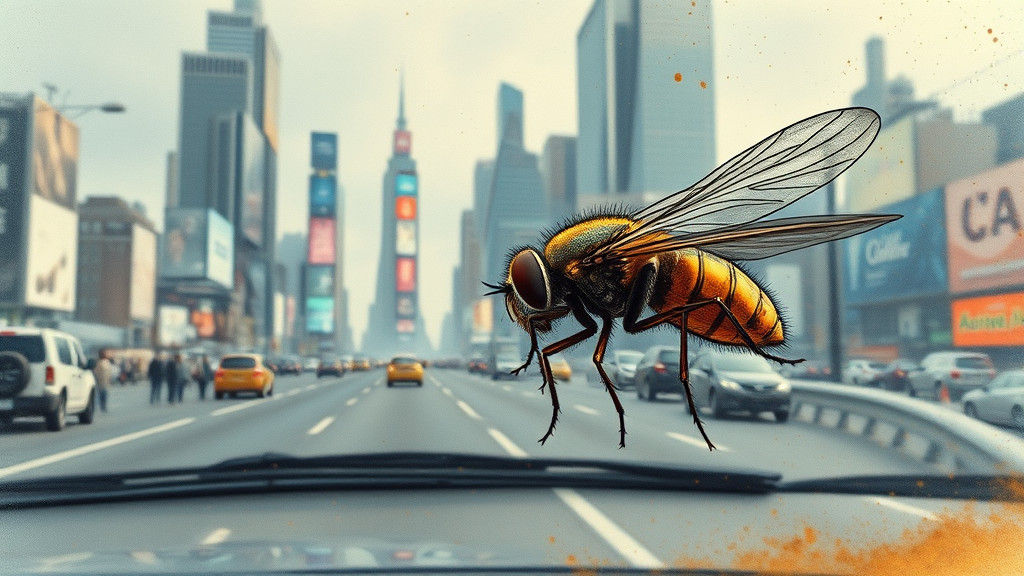 Surreal Fly on Windshield in Alcohol Ink Style