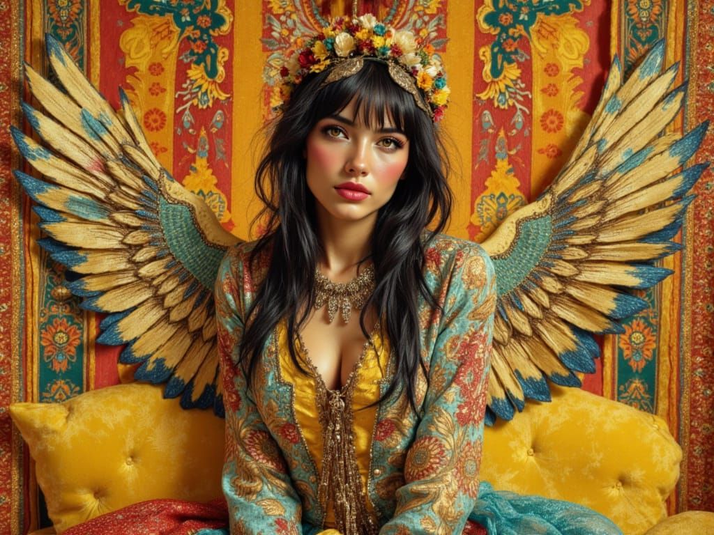 Vibrant Angel in Sharp Focus, Egyptian Patterns