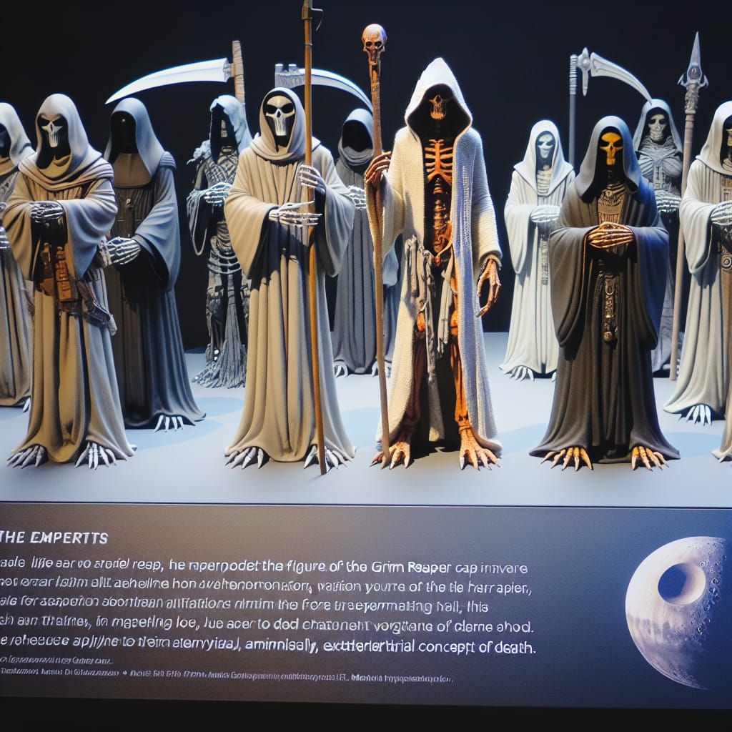 A cinematic masterpiece of The Grim Reaper in different cultural interpretations.