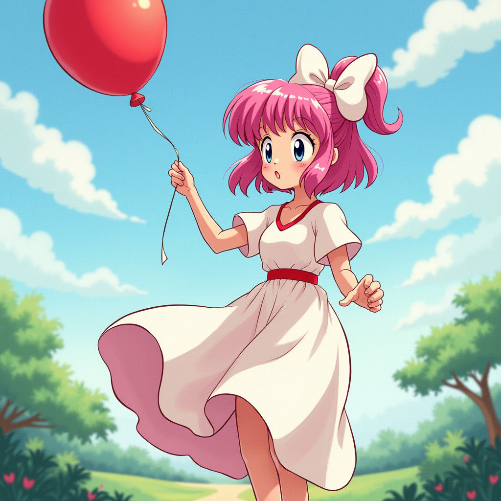 Girl with Balloon in Whimsical Manga Style