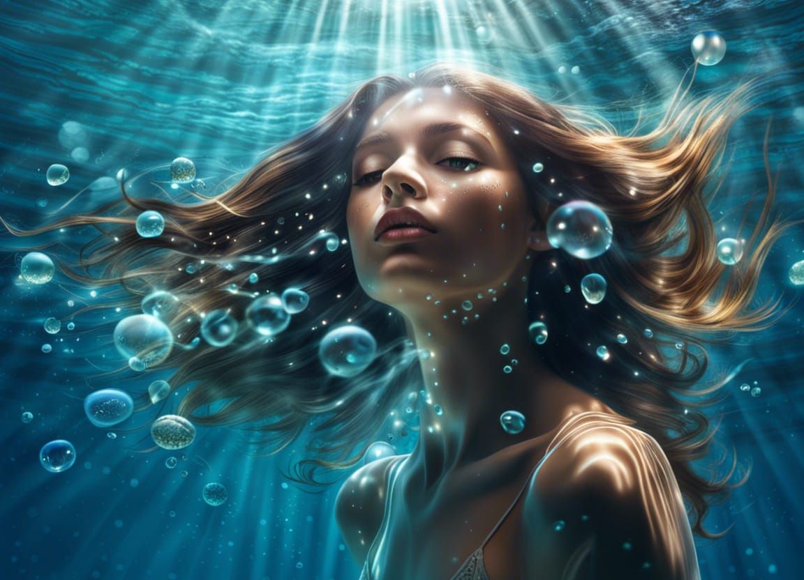 Underwater Girl in Crystal Clear Water