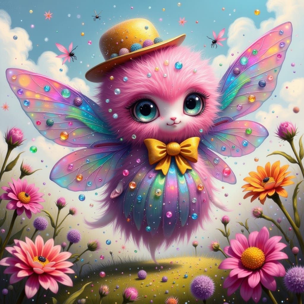 Whimsical Fairy Punk Berry Monster in a Sun-Drenched Meadow
