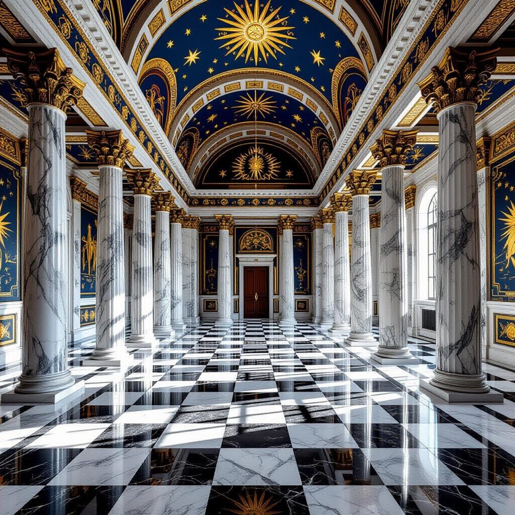 Grand Masonic Temple Interior with Celestial Motifs