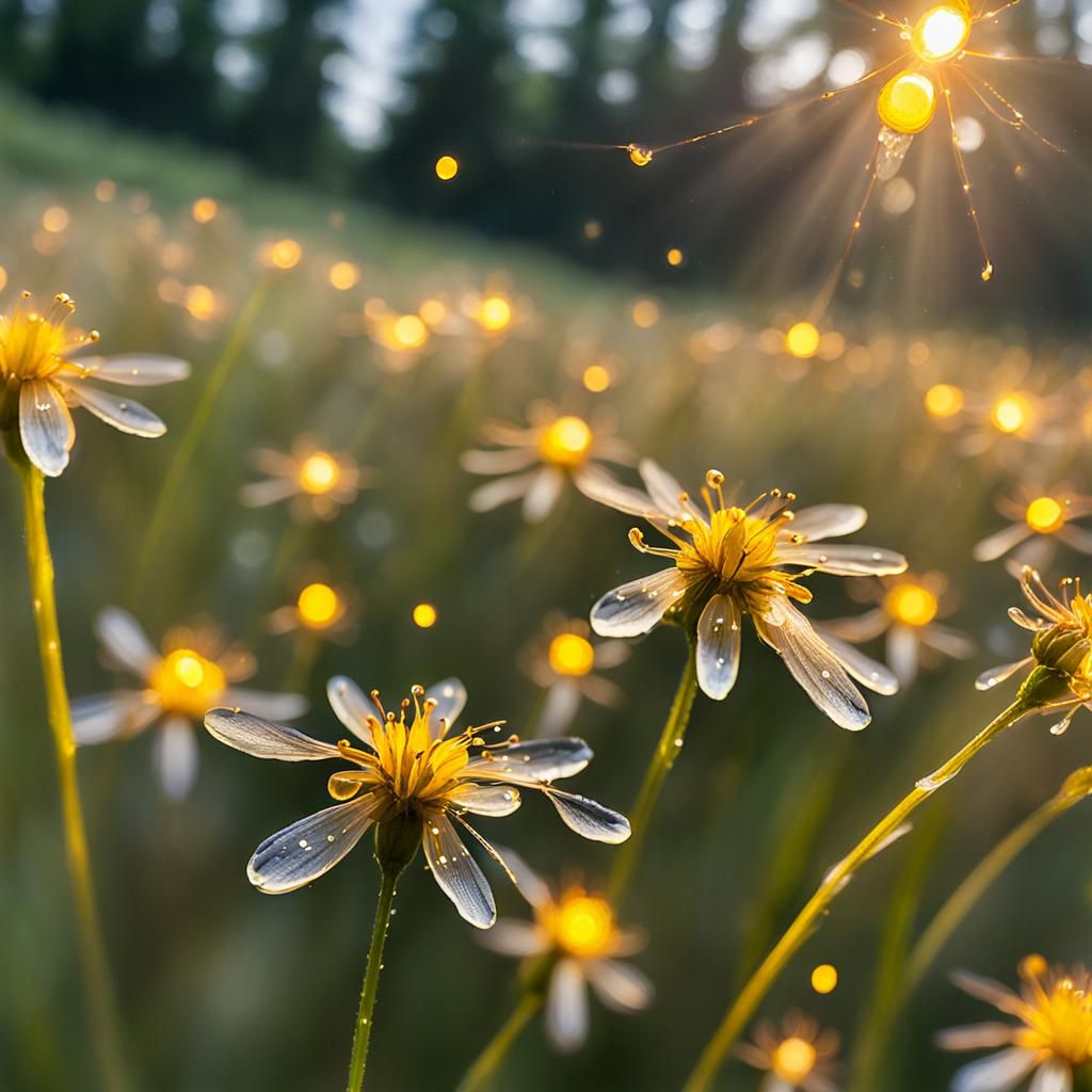 Fireflies Dance in Wildflower Meadow: Watercolor Painting