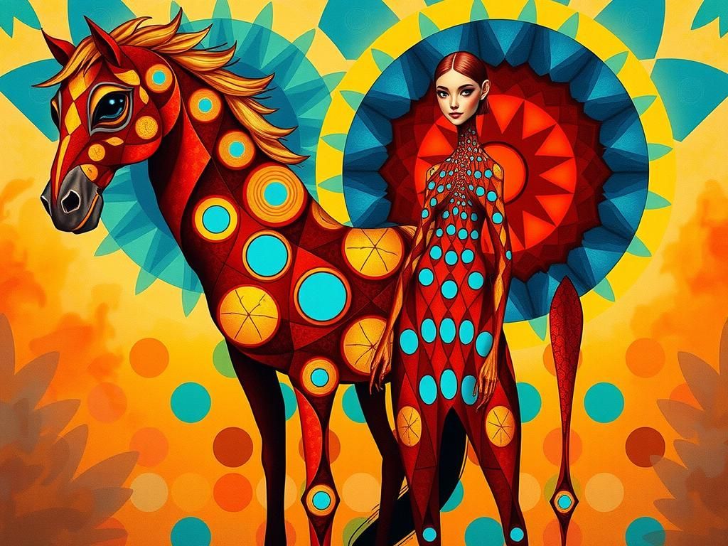 Dreamlike Scene with Stylized Creatures in Surrealist Style