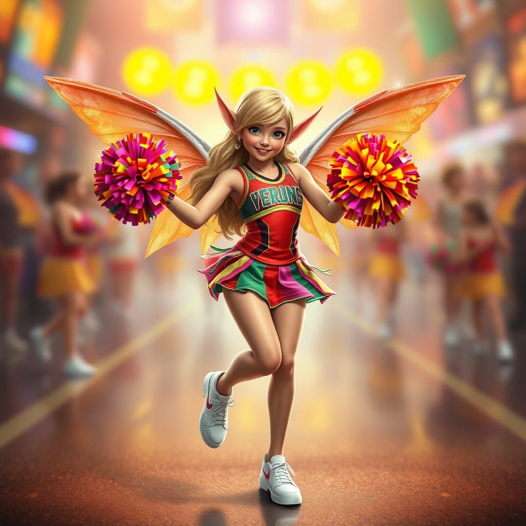 Hyperrealistic Elf Cheerleader with Wings