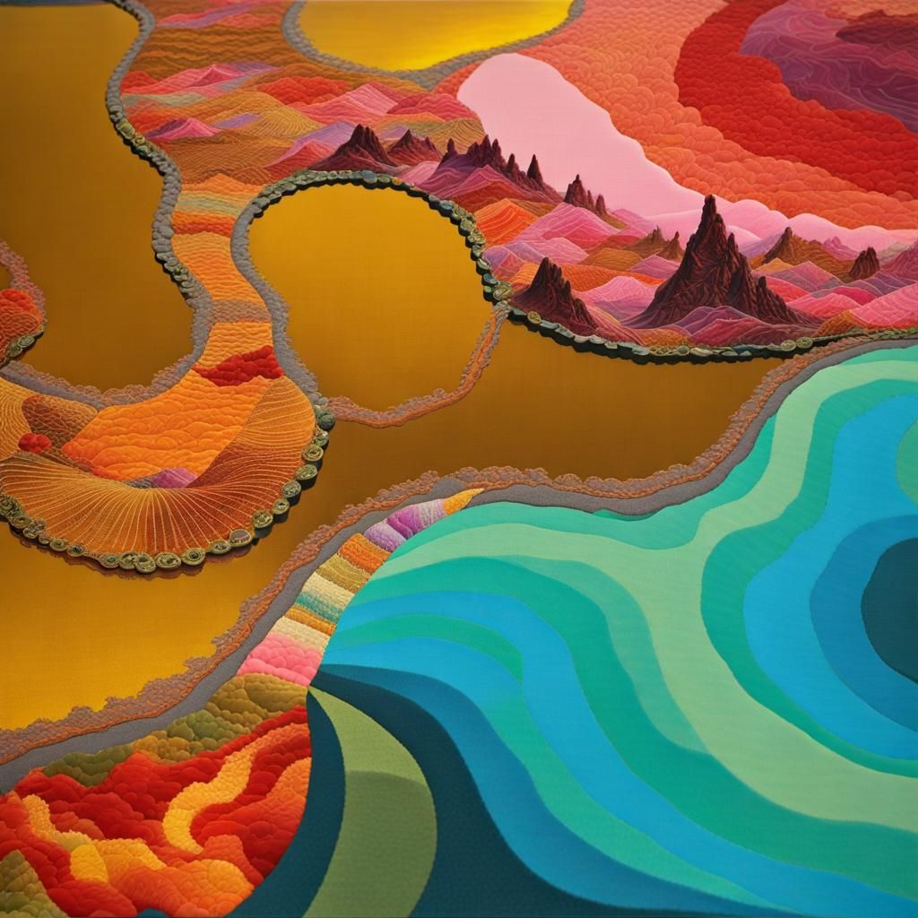 Terraformed Spirograph Landscape with Gold Leaf