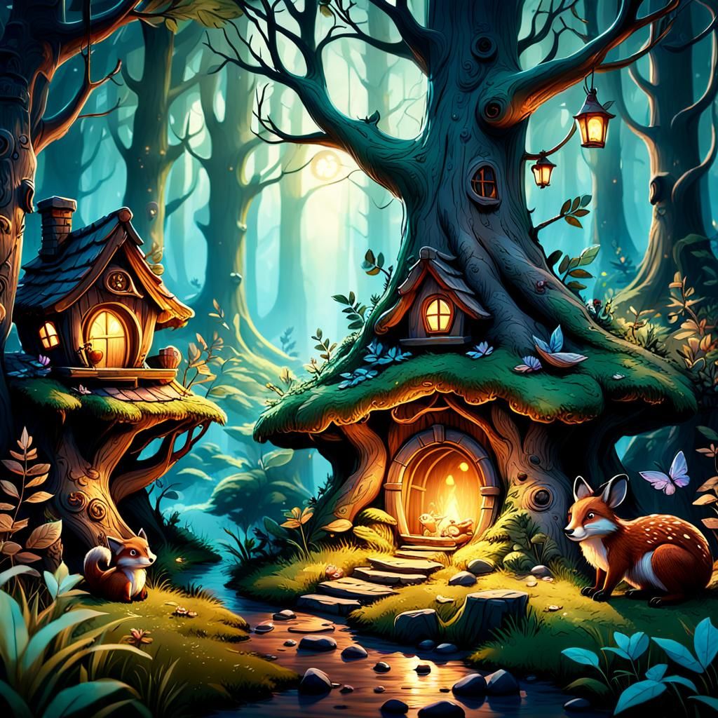Enchanting Woodland Creatures in Cozy Setting
