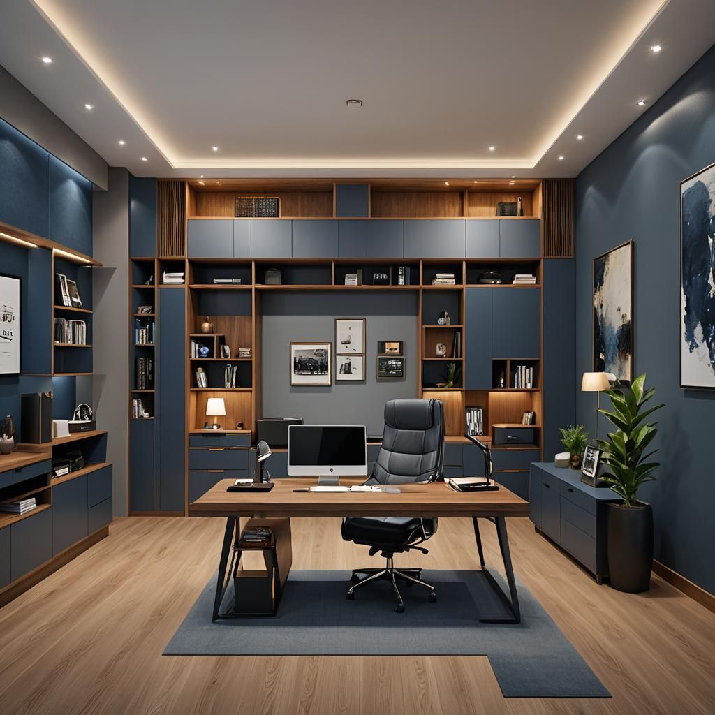 Tech-Modern Home Office with Regal Accents