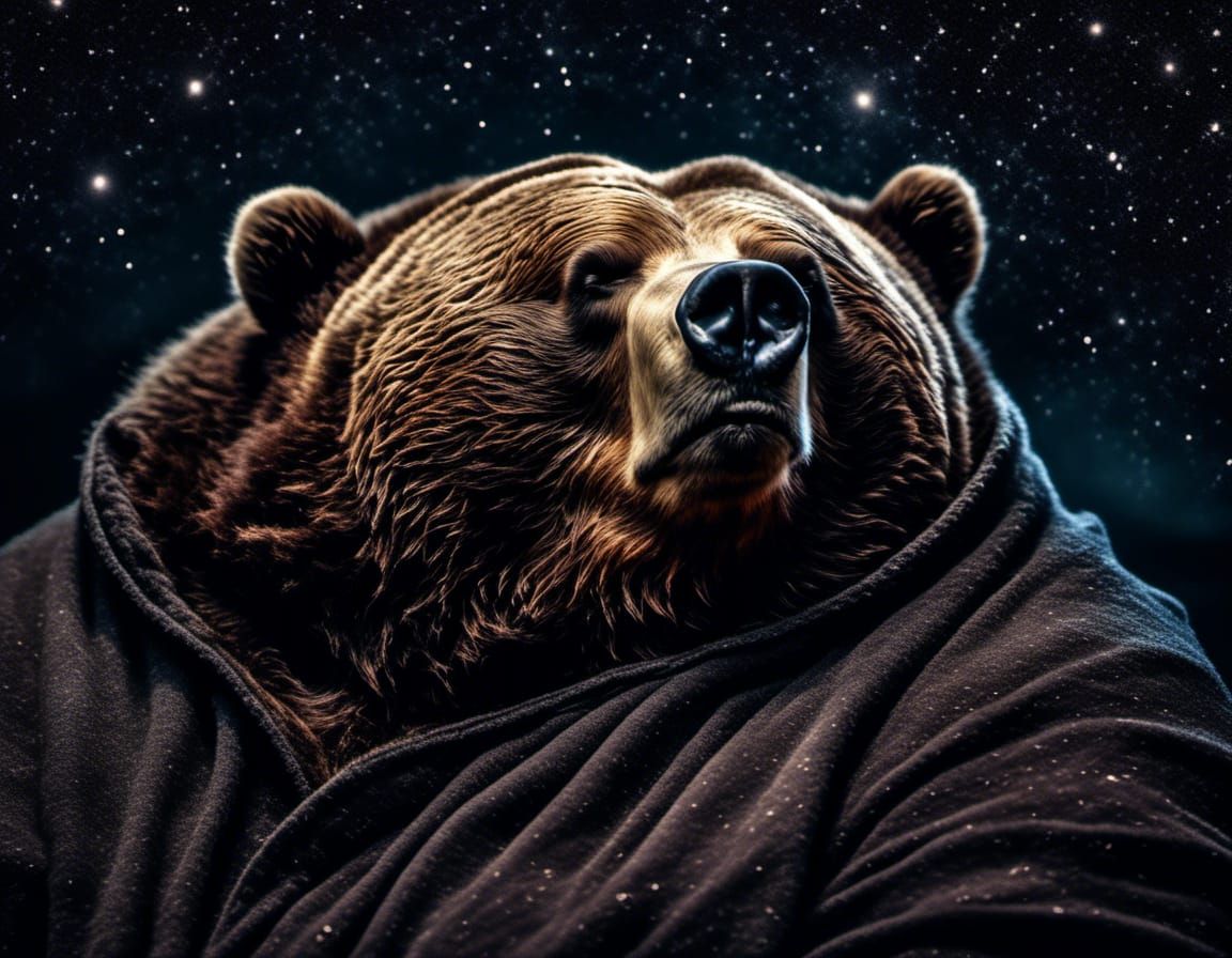 Hyperrealistic Portrait of Sleeping Bear in Moonlight