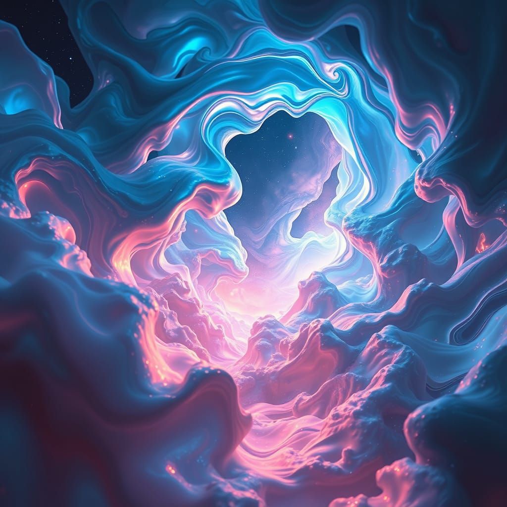 Cosmic Dreamscape with Iridescent Flowing Forms