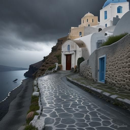 Rainy Day in Santorini: Moody Film Grain Photography
