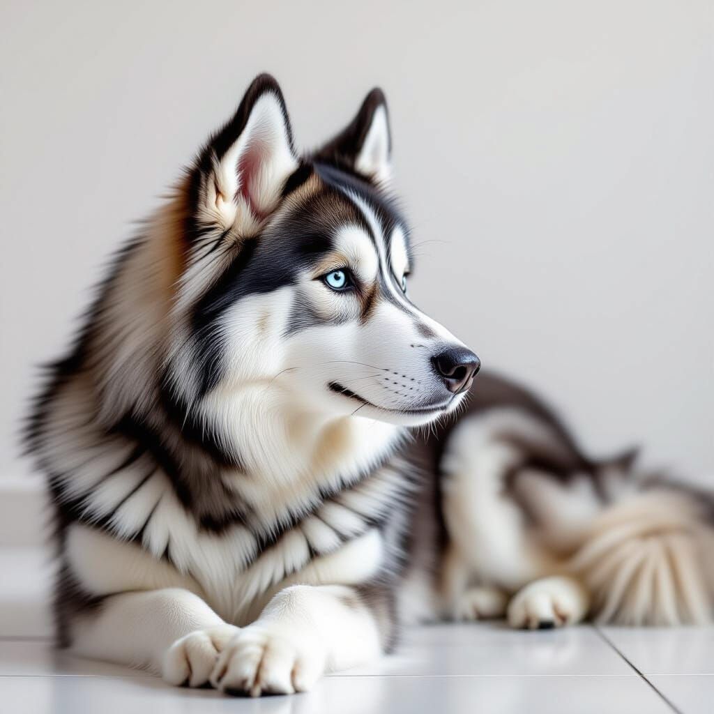 Fluffy Siberian Husky Portrait in Photorealistic Style