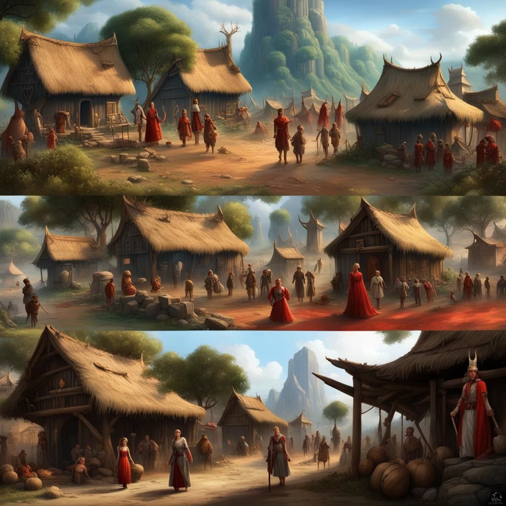 Lush Kingdom Village Scene in Detailed Matte Painting