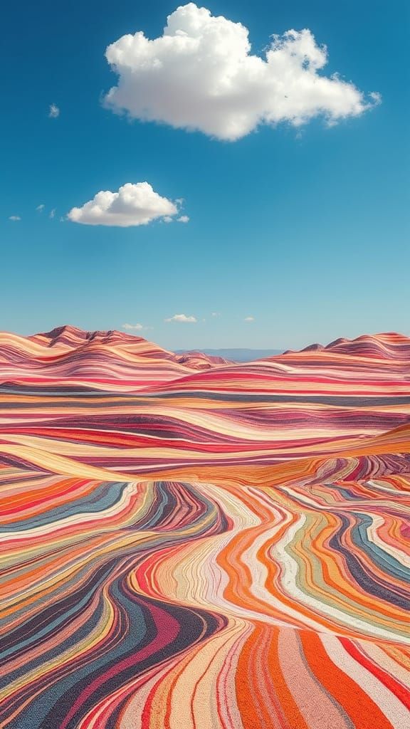 Surreal Abstract Landscape with Varying Stripes and Peaceful...