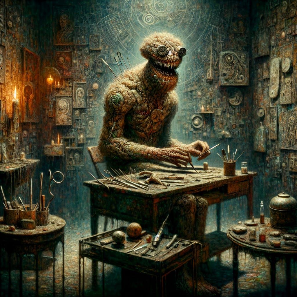 Eerie Stitched Monster in Occult Horror Scene