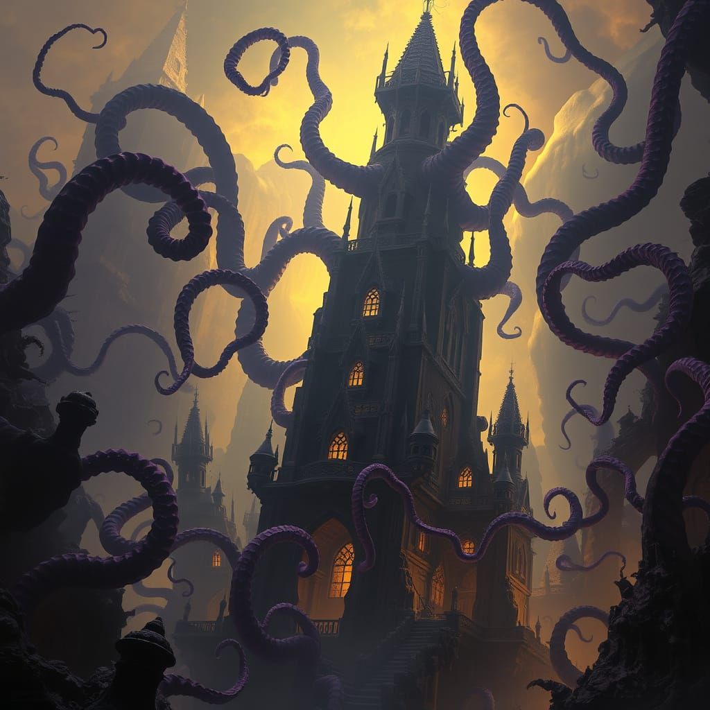 Eldritch Abomination Pulls Viewer into Dark, Cyclopean City