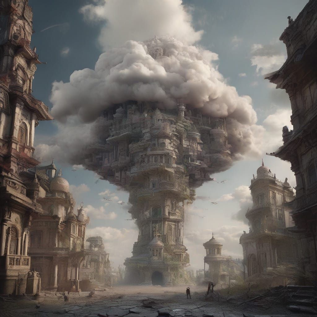 Surreal Futurist Explorer in a Stormy Celestial Landscape