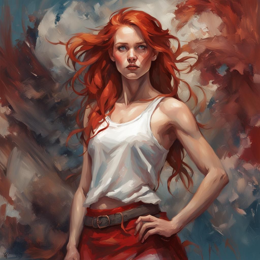 Redhead Woman Portrait in Hyperdetailed Splash Art Style