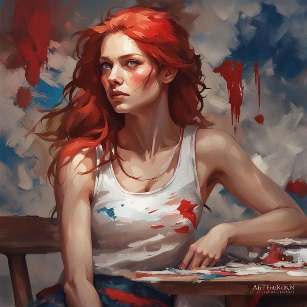 Redhead Woman Portrait in Art Nouveau Style