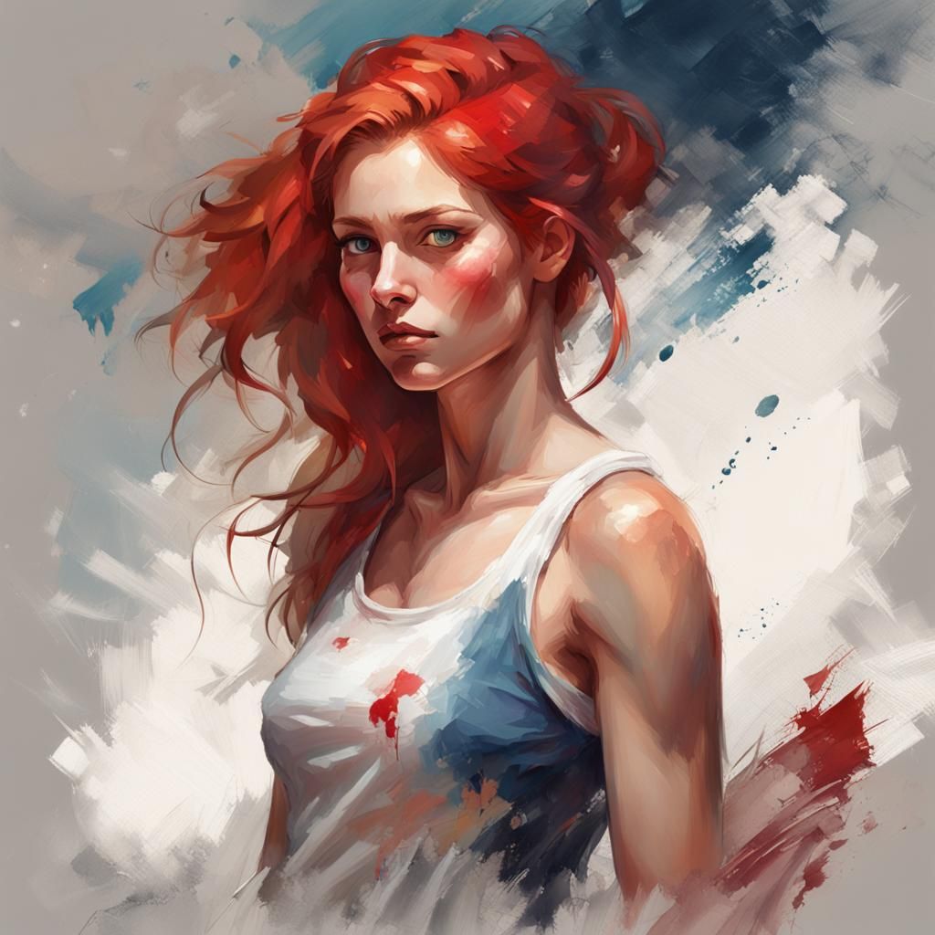 Redhead Woman Portrait in Hyperdetailed Splash Art Style