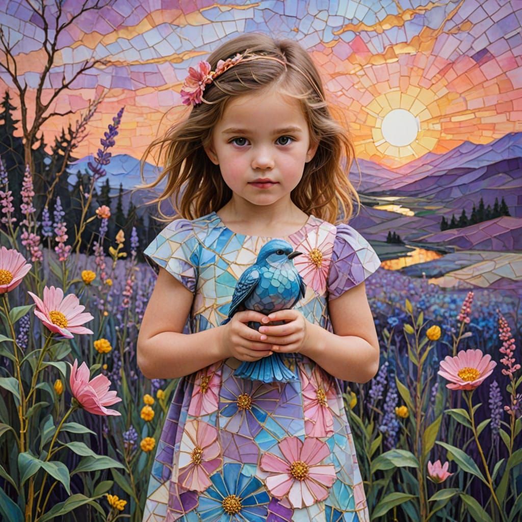 Girl in Blue with Bird: A Durer-Inspired Surrealist Masterpi...