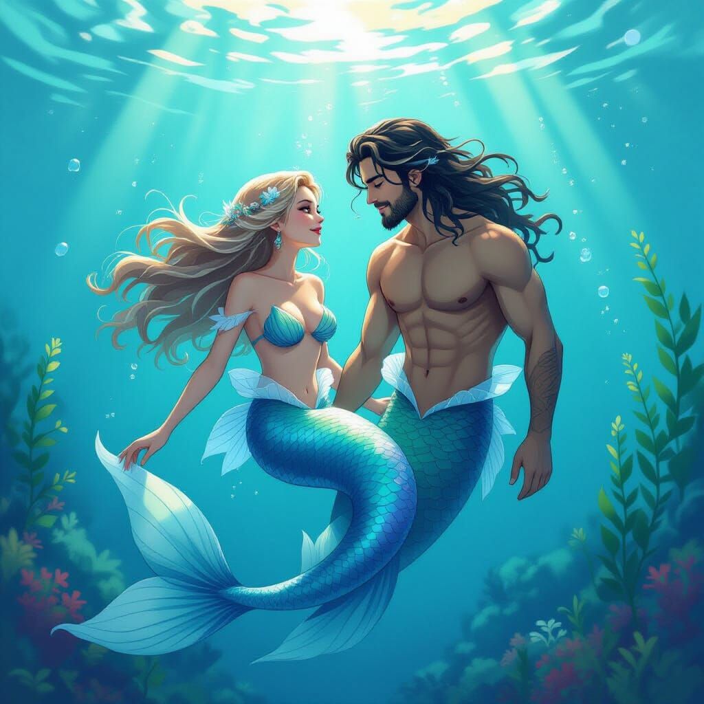 Mermaids in Love: An Ethereal Oceanic Scene