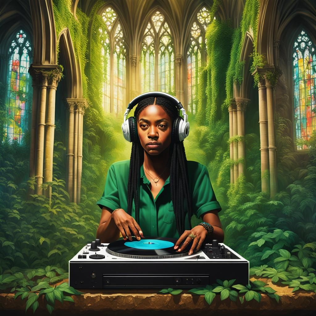 Reggae DJ Portrait in Overgrown Gothic Abbey