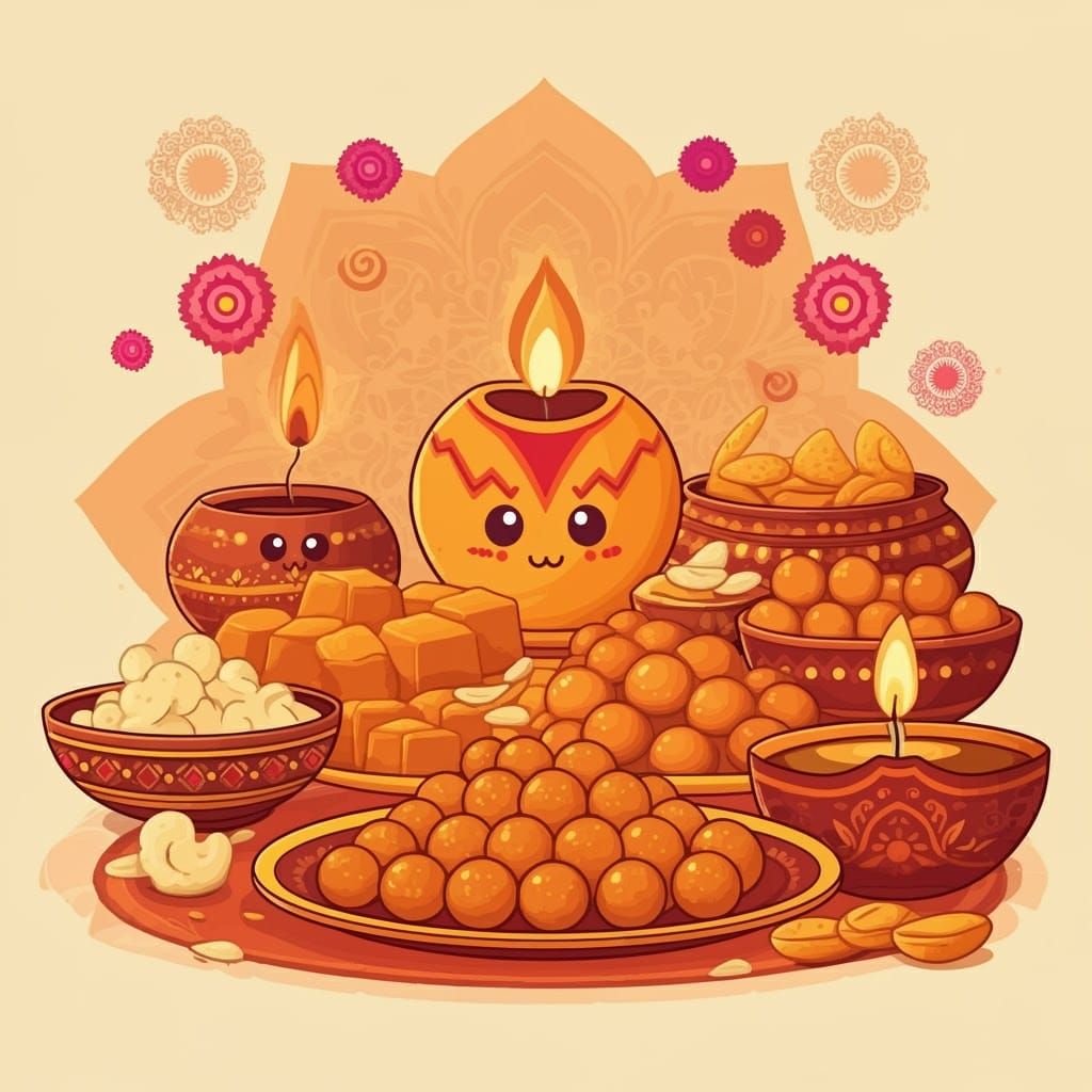 Kawaii Diwali Sweets Vector Art Set