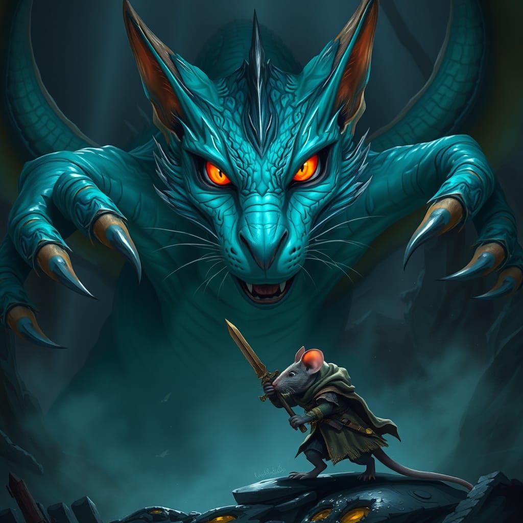 Dragon Attacks Rat Person in Mystical Realm