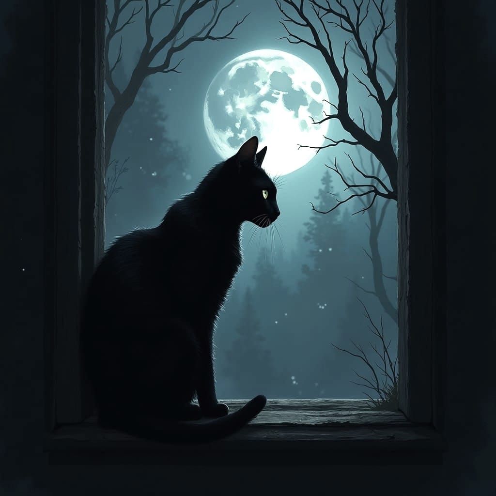 Mysterious Black Cat in the Night