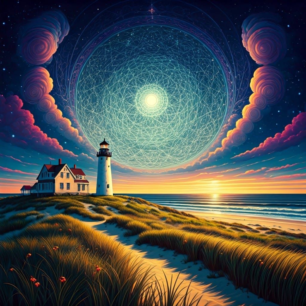 Nantucket Island in Vibrant, Dreamlike Holographic Landscape