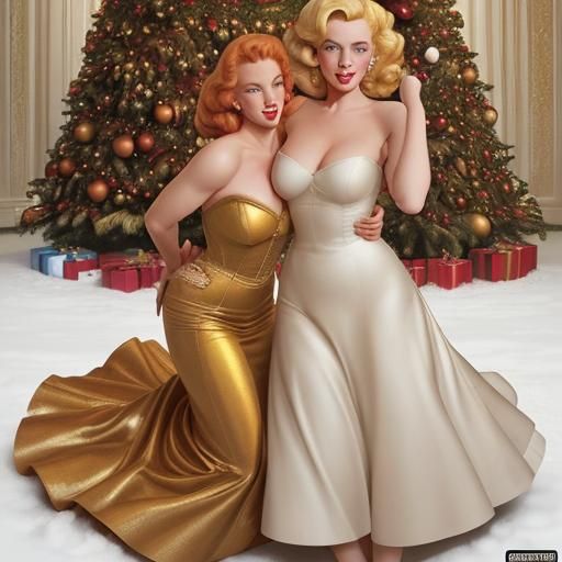 Glamorous Blond and Redhead Embrace in Comic Art