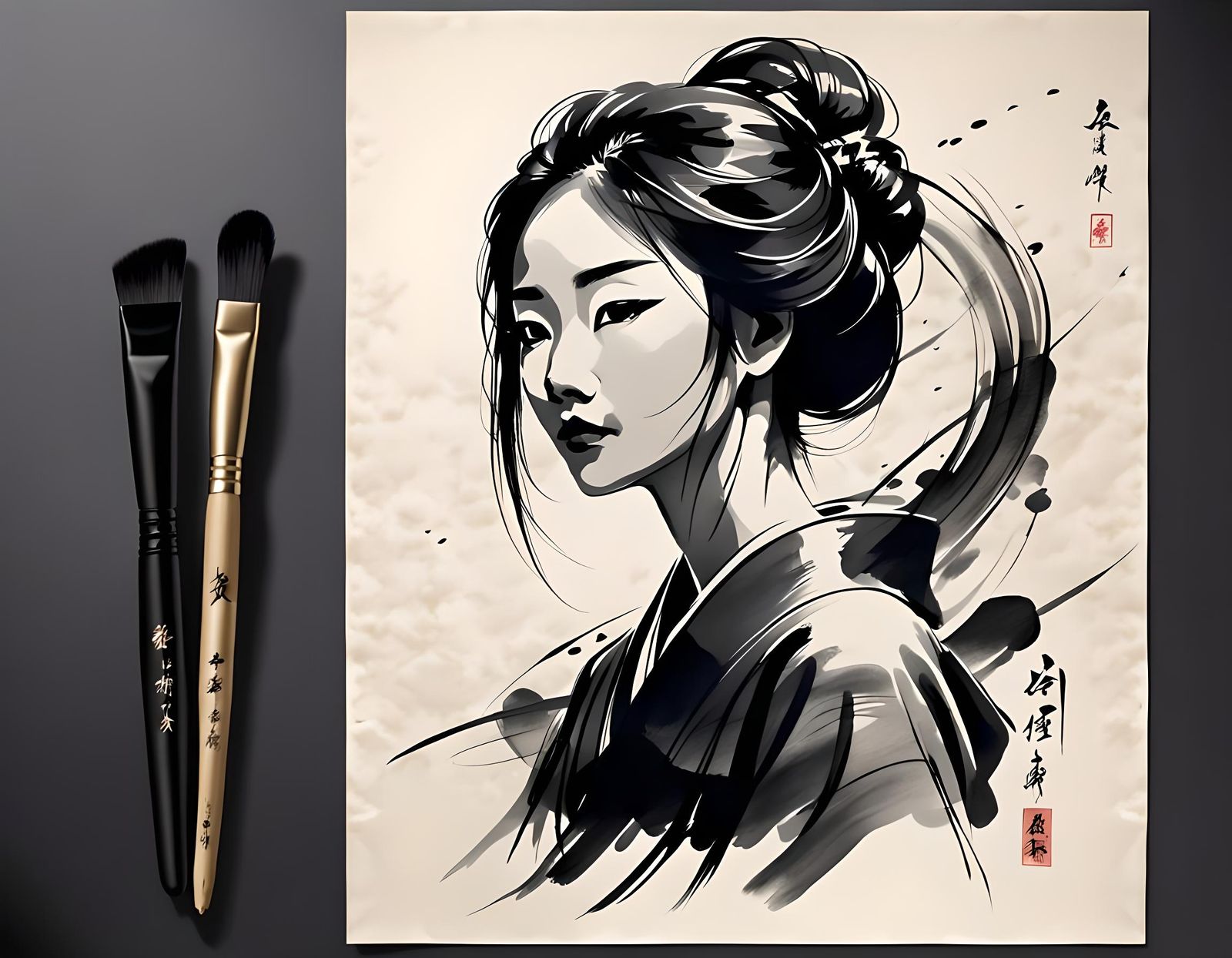 Elegant Abstract Brush Stroke of a Woman in Japanese Style