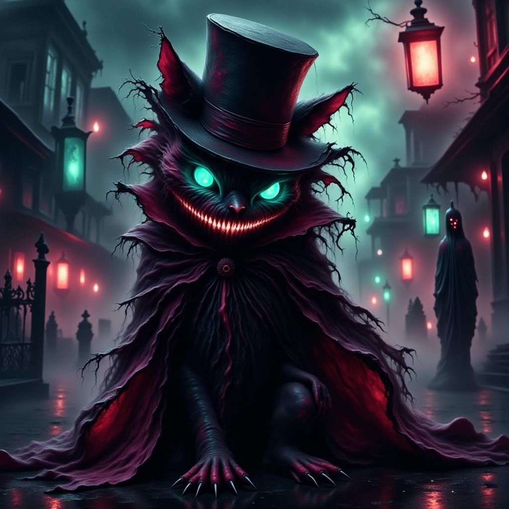 Vampire Cat in Cyberpunk Cityscape