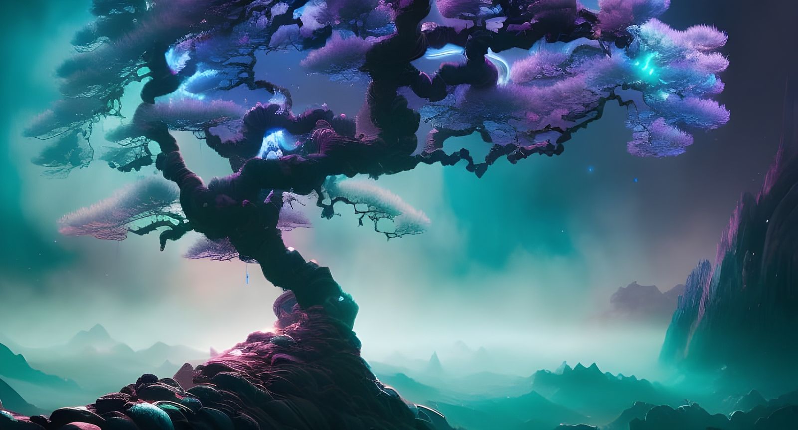 Crystal Rainbow Tree in Sci-Fi Galaxy, Hyperrealism