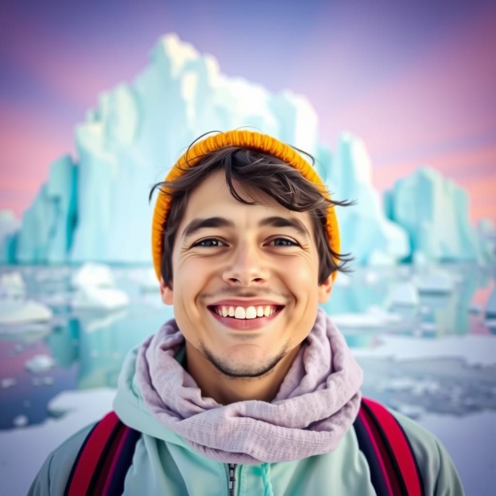 Whimsical Portrait of Trein Thomas in Icy Greenland with Vib...