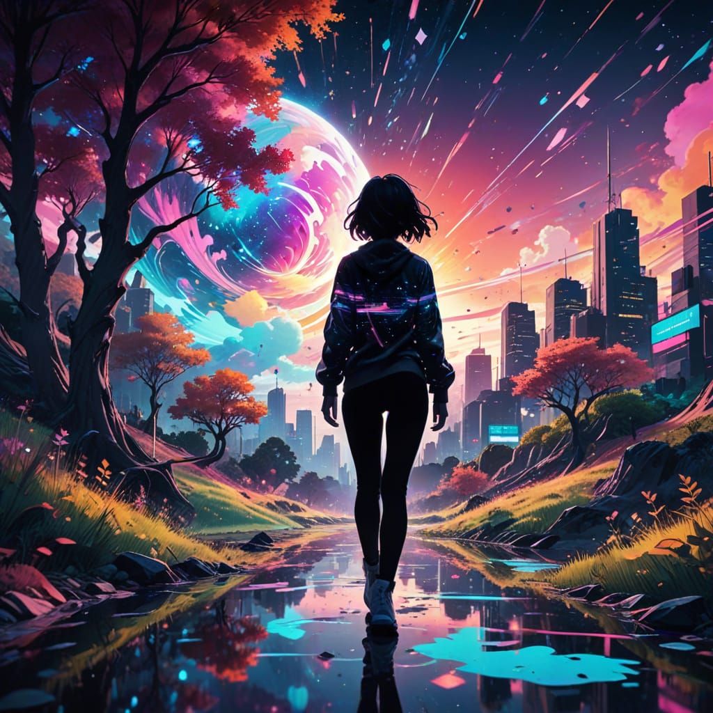 Ethereal Silhouette Dances in a Vortex of Glitching Realitie...