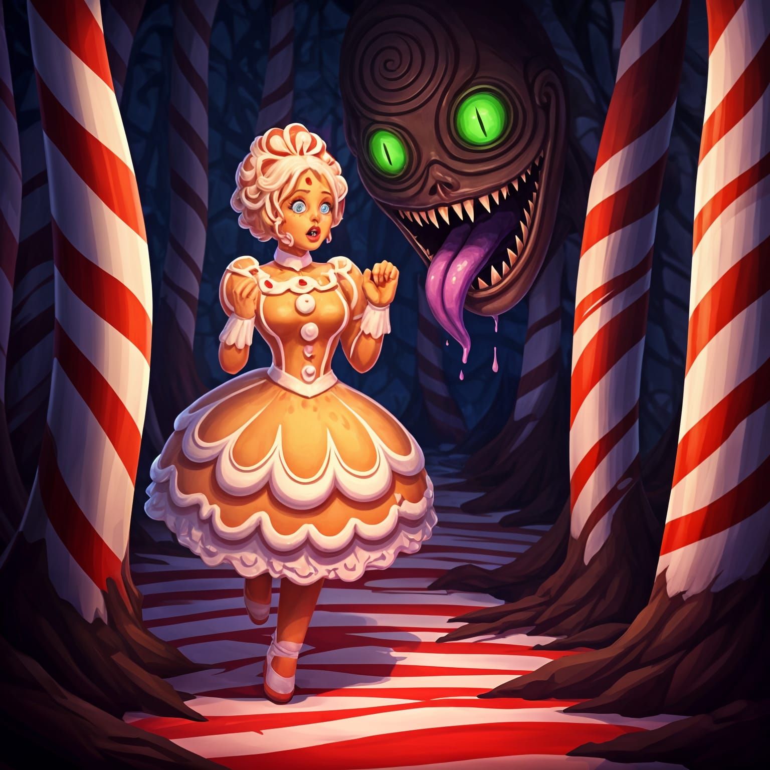 Twisted Candy Cane Forest: Victorian Gingerbread Woman Fleei...