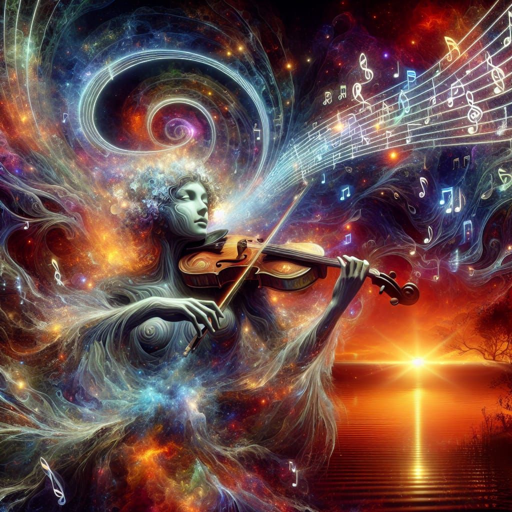 Divine Musician Plays Violin in Kinetic Impressionism