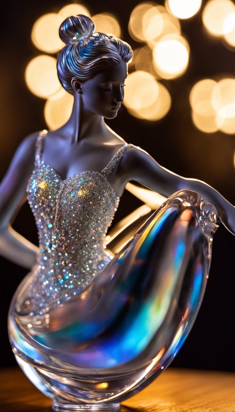 Intricate Glass Ballerina Sculpture with Iridescent Sparkles