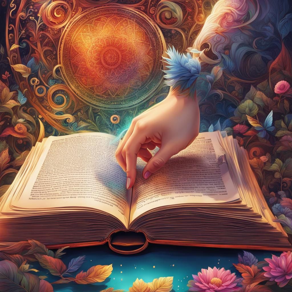 Mystical Page Turn in Vibrant Anime Style