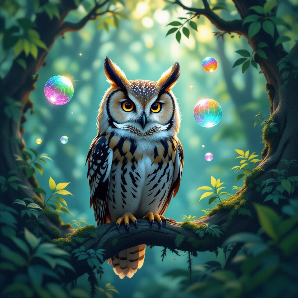 Harmonious Owl Sings in Cubist Art Deco Forest